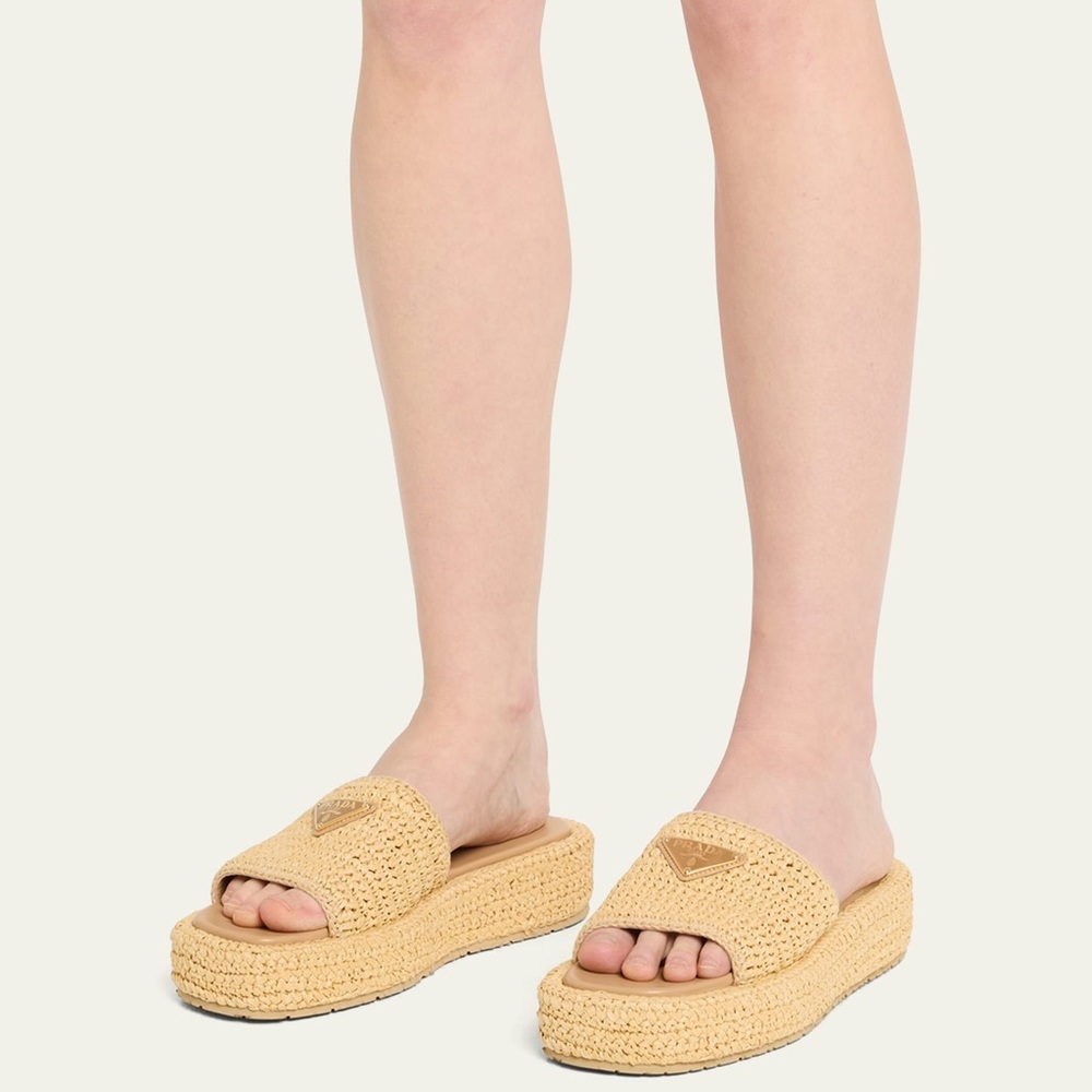 Woven Platform Prada Slide Sandals